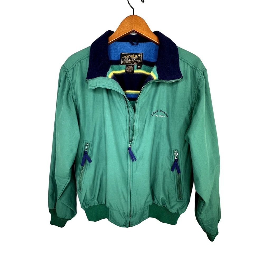 Vintage Eddie Bauer Made in USA Teal Fleece Lined Windbreaker Small